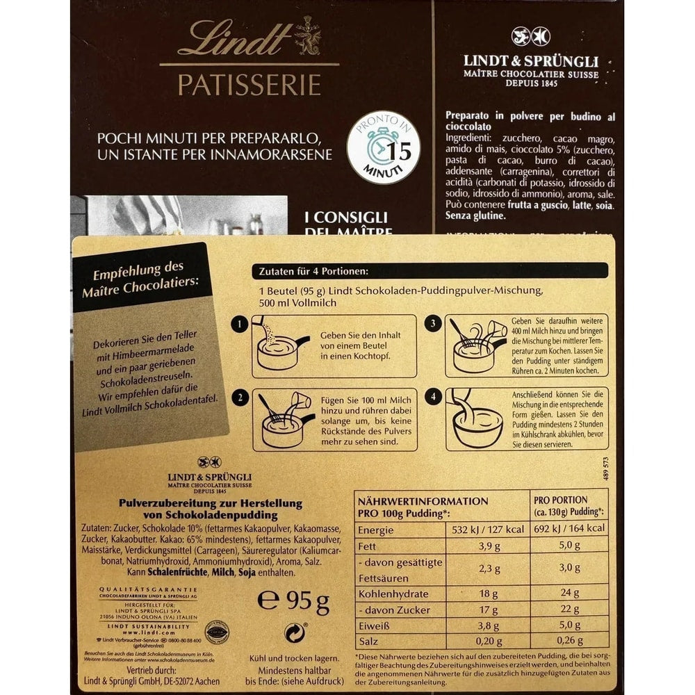 Lindt Schokoladenpudding Schokolade Dessertpulver Classico 95g