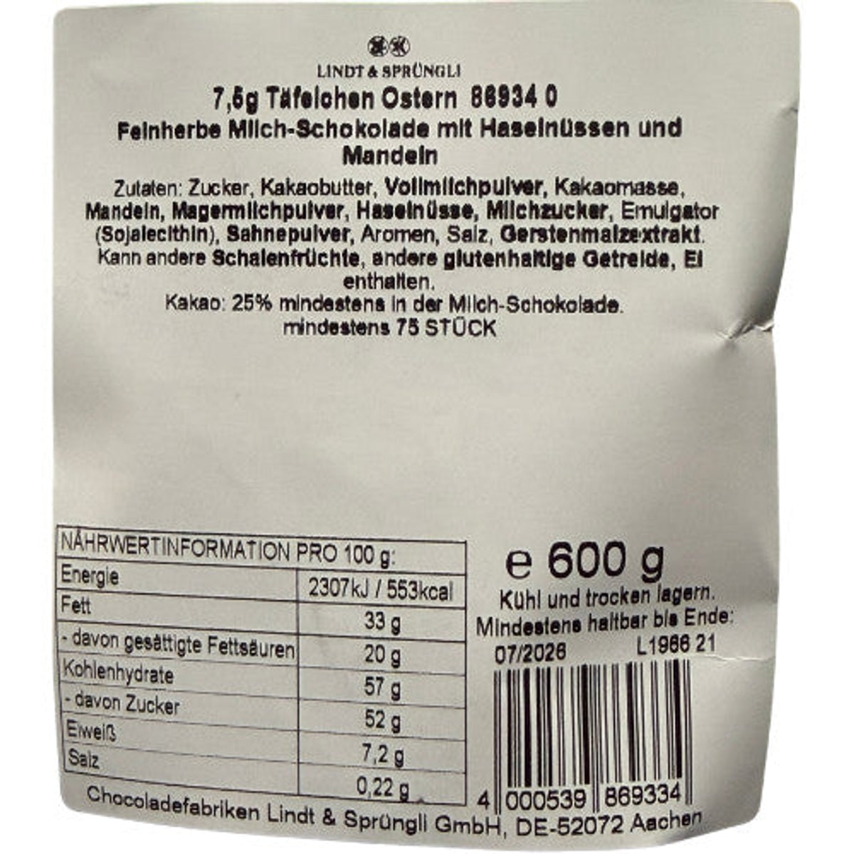 Lindt Täfelchen Ostern 600g - kleine Schokoladentafeln, MHD: 07/26 58c806-2