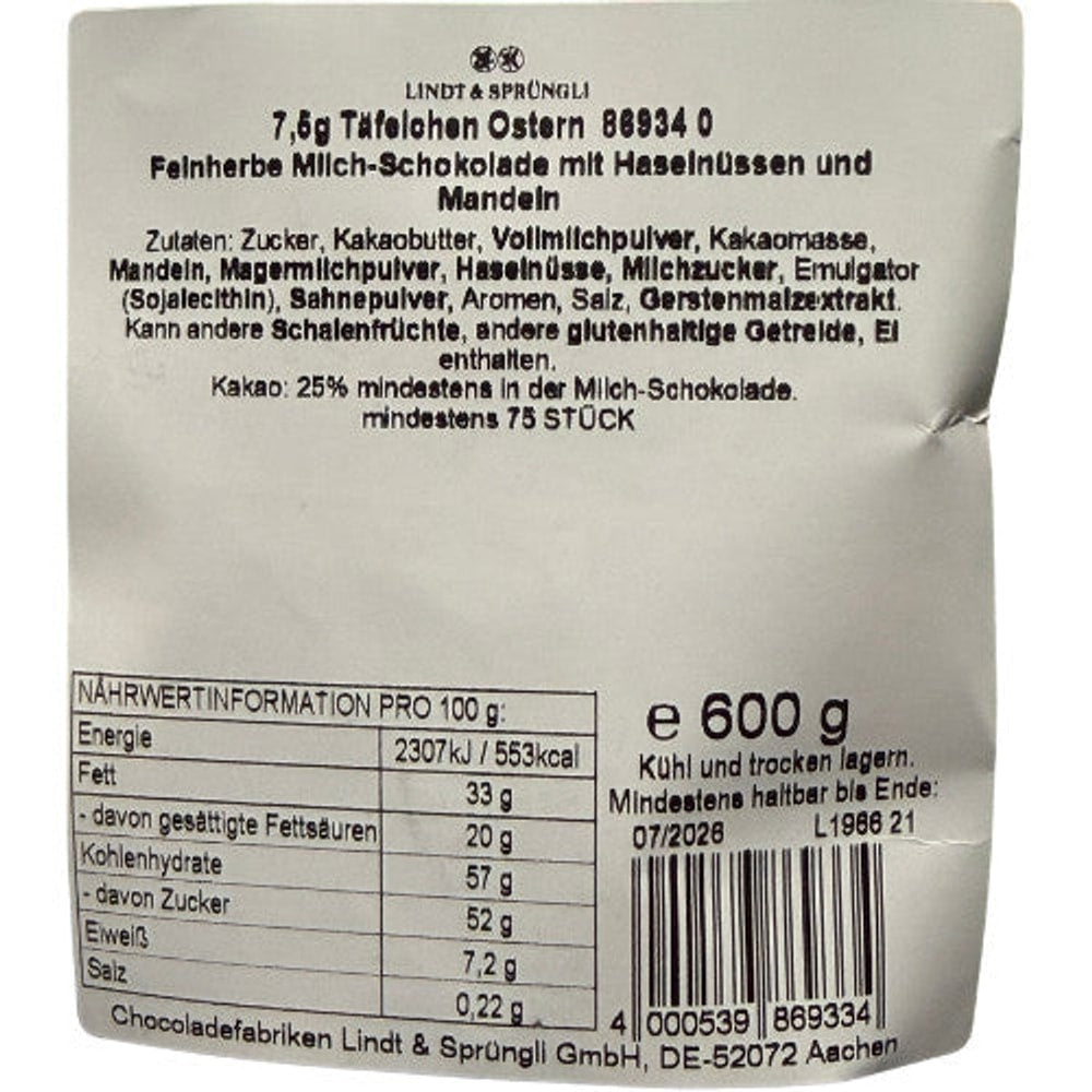 Lindt Täfelchen Ostern 600g - kleine Schokoladentafeln, MHD: 07/26
