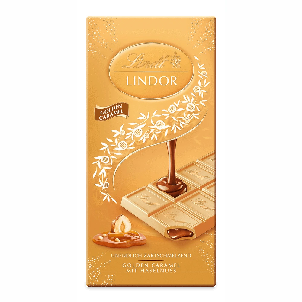 Lindt Tafel LINDOR Golden Caramel Schokolade Weiss Haselnuss 100g