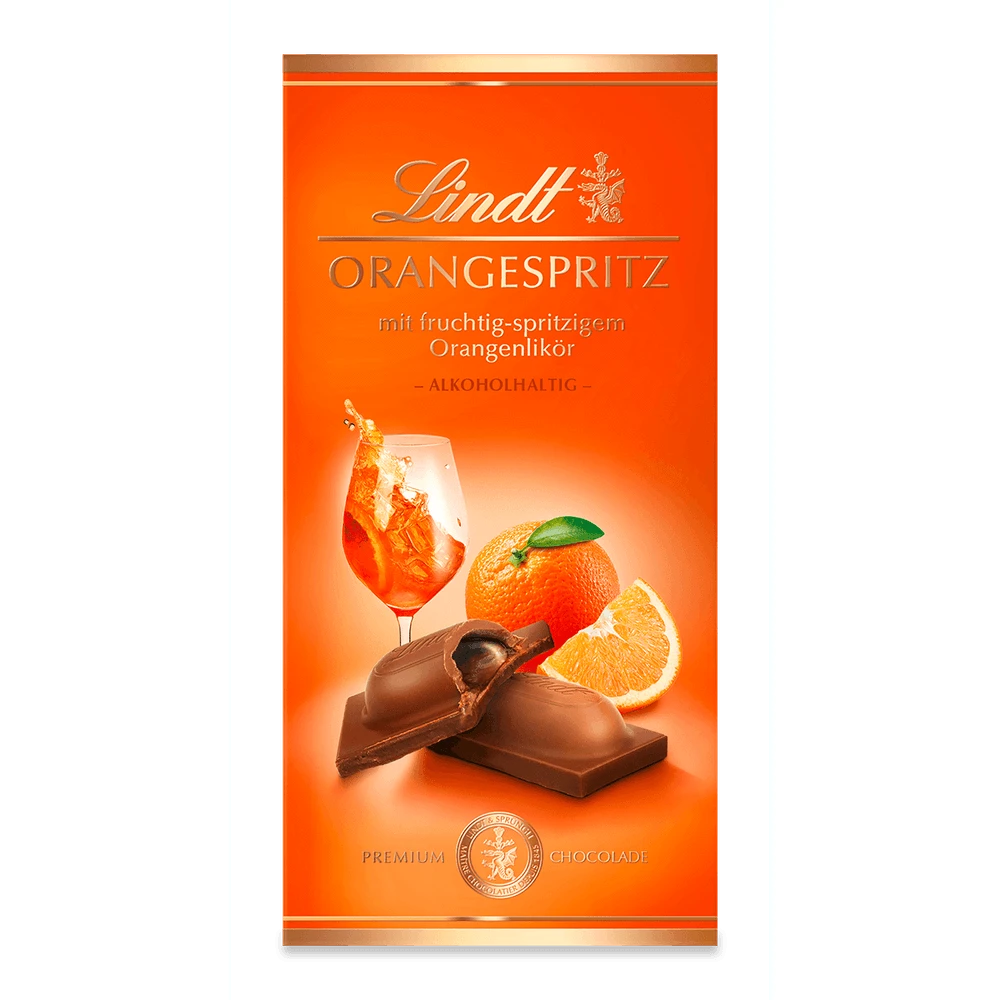 Lindt Vollmilch Schokolade Orange Spritz Füllung 100g Tafel