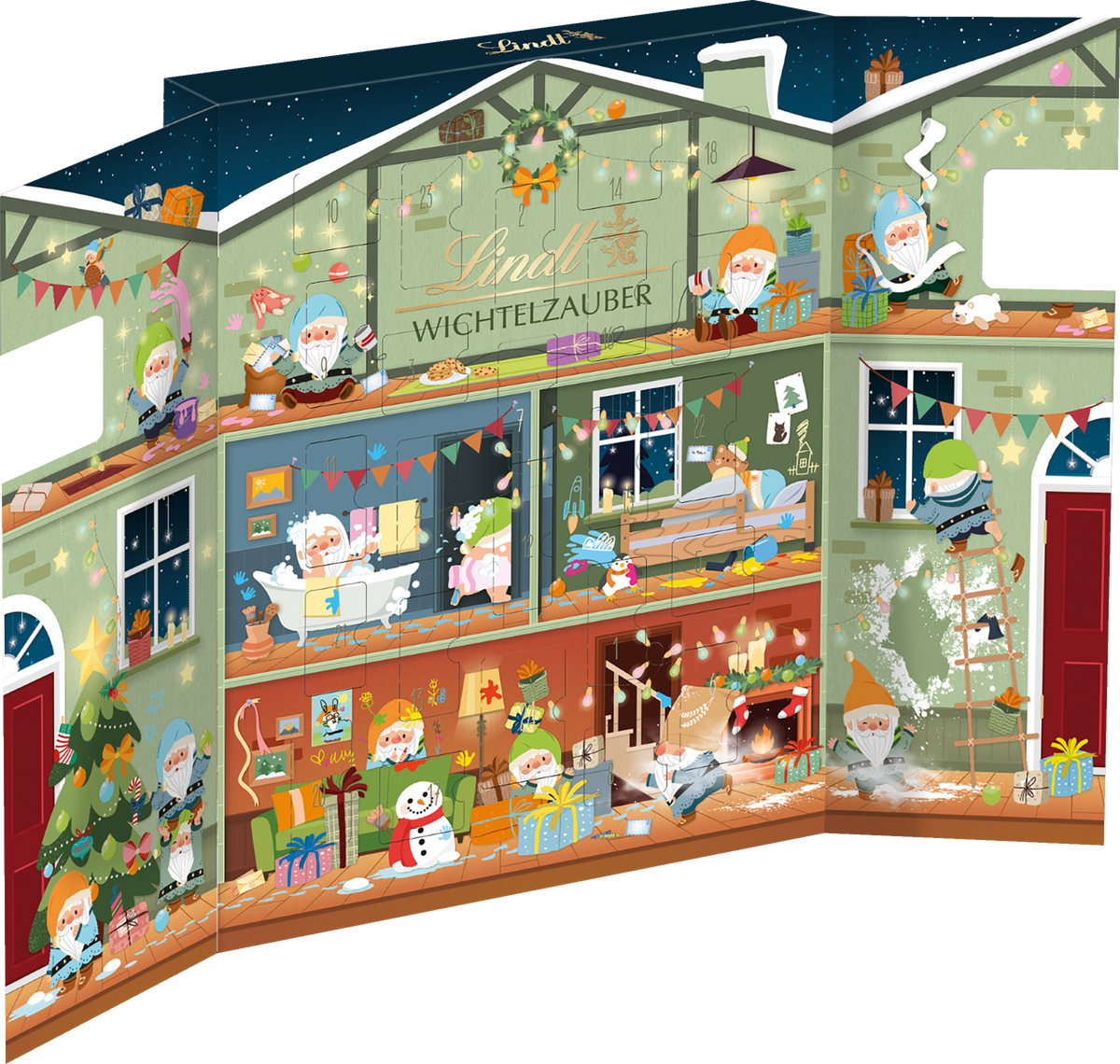 Lindt Wichtelzauber Adventskalender 146 g – Originalverpackung mit roter Wichteltür