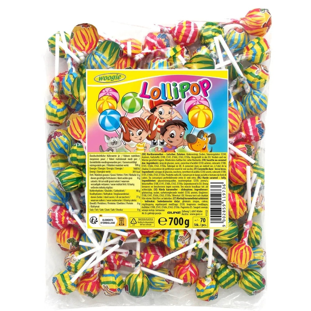 Lollipops Hartkaramellen Lutscher 70 Stück 700g Fruchtmix