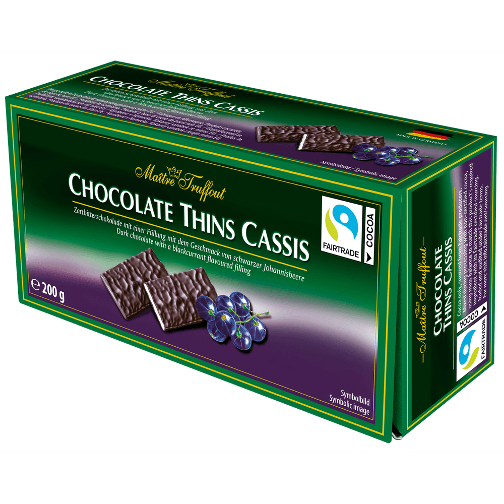 Maitre Truffout Chocolate Thins Cassis - Zartbitter Täfelchen schwarze