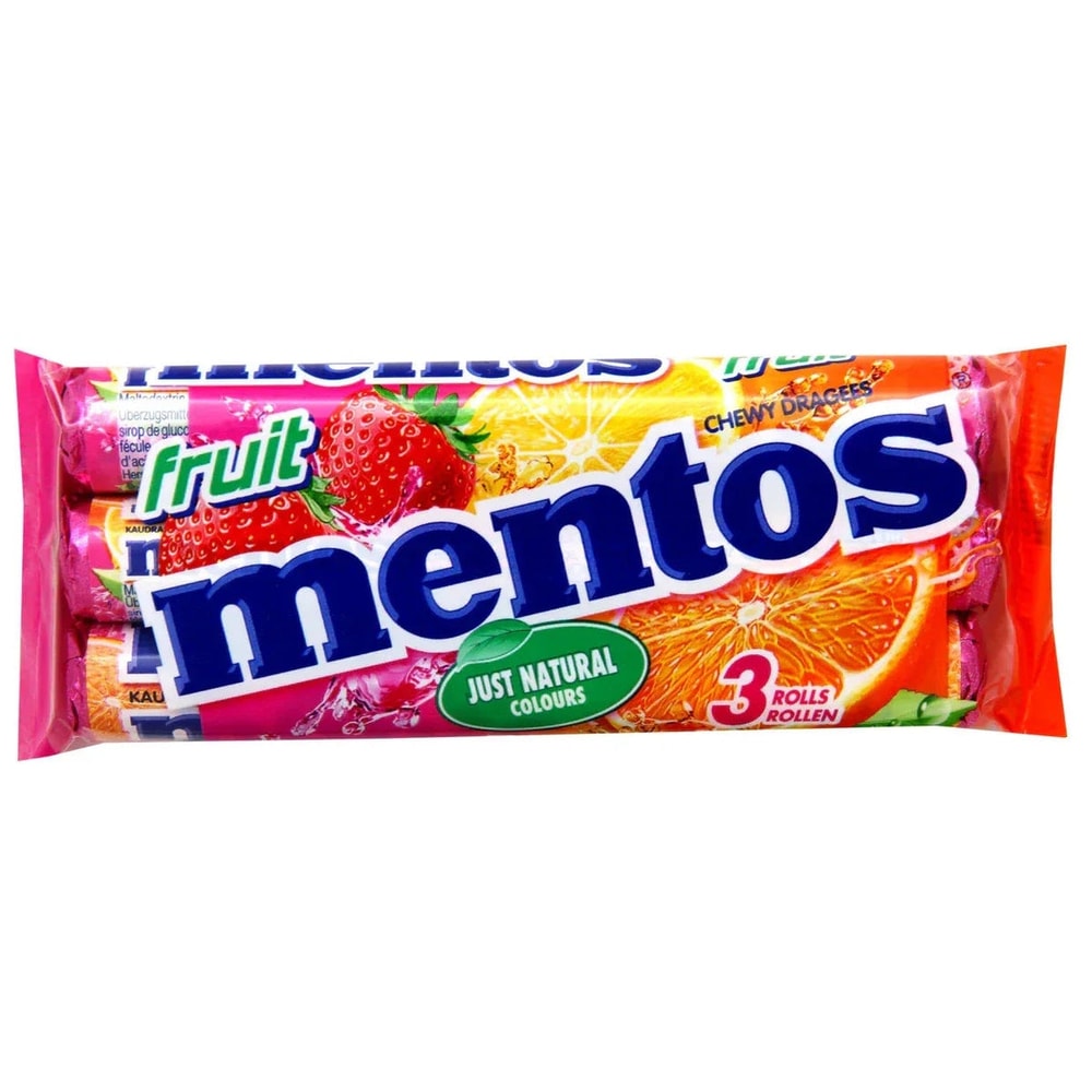 Mentos Frucht Kaubonbon Dragees 3x38g