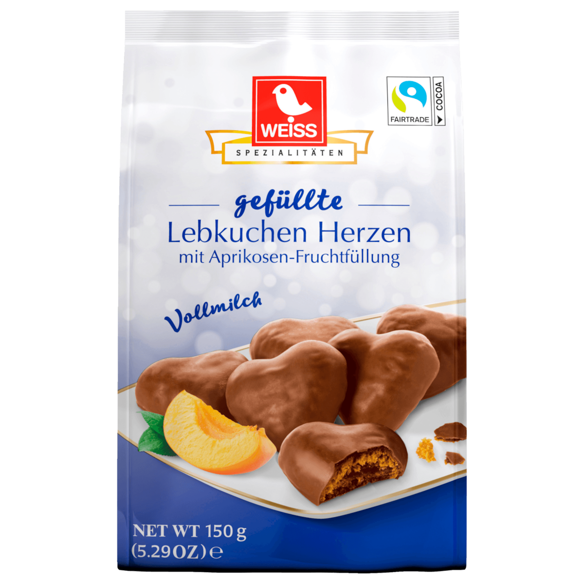 Weiss Gefüllte Lebkuchen-Herzen Vollmilch 150 g – Originalpackung