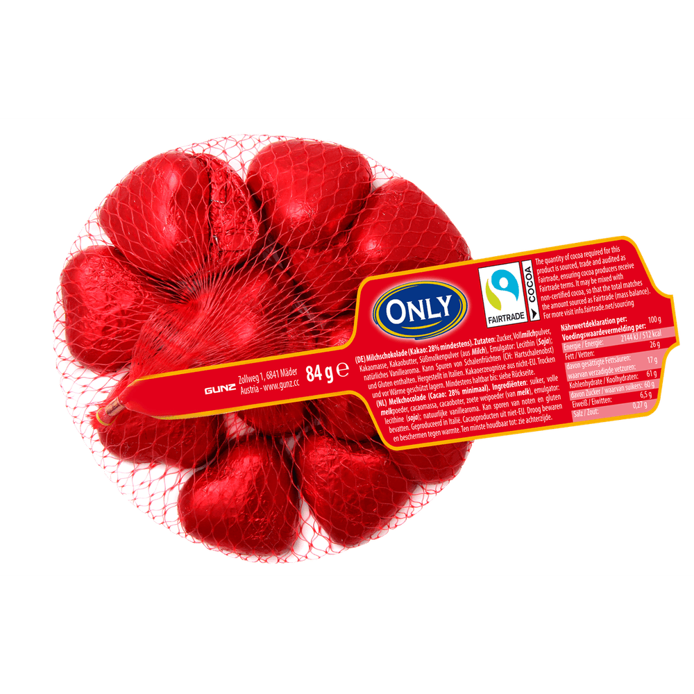 Only Herzen Milchschokolade mit Milchcremefüllung 84g