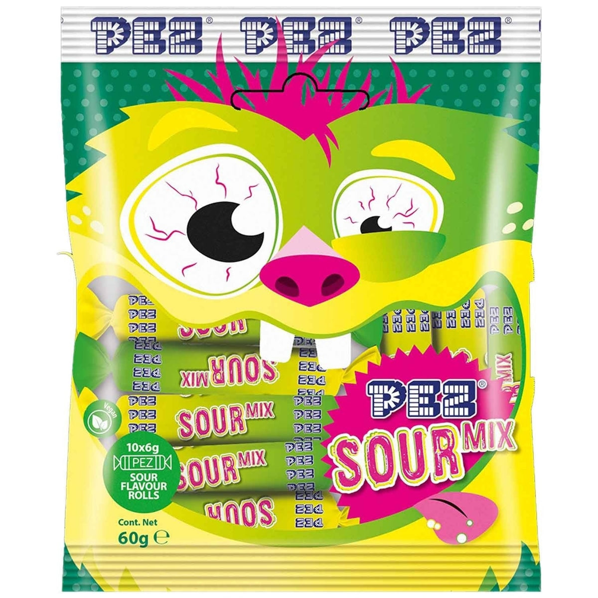 PEZ Fizzy Brausebonbon Sour Mix 10x6g = 60g Monster 58c806-2