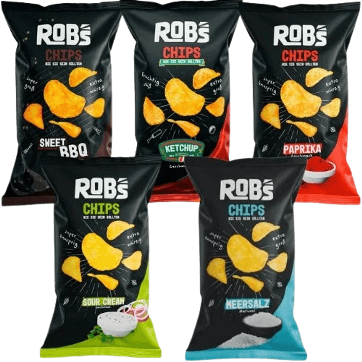 Rob's Chips Sweet BBQ, Ketchup, Paprika, Sour Cream, Meersalz, 5x 120g MHD 05/25 58c806-2