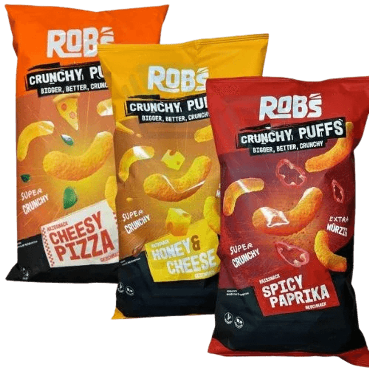 Rob`s Crunchy Puffs | Honey & Cheese & Spicy Paprika & Cheesy Pizza | 3x 130g 58c806-2