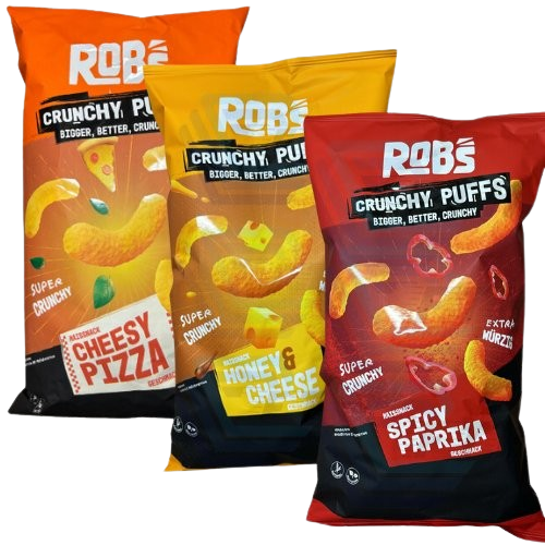 Rob`s Crunchy Puffs | Honey & Cheese & Spicy Paprika & Cheesy Pizza | 3x 130g