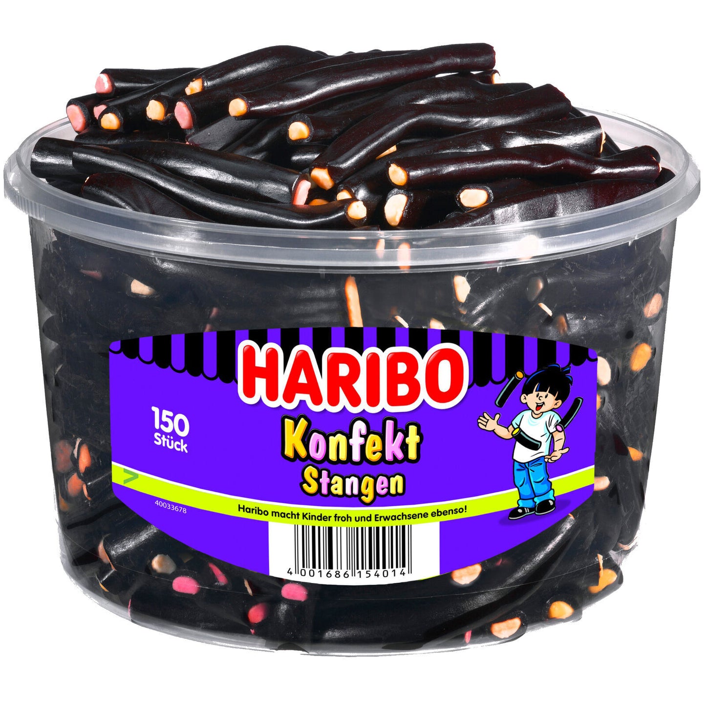 Haribo Konfekt-Stangen, gefüllte Lakritzstangen 150 Stück - 1,2 kg Dose