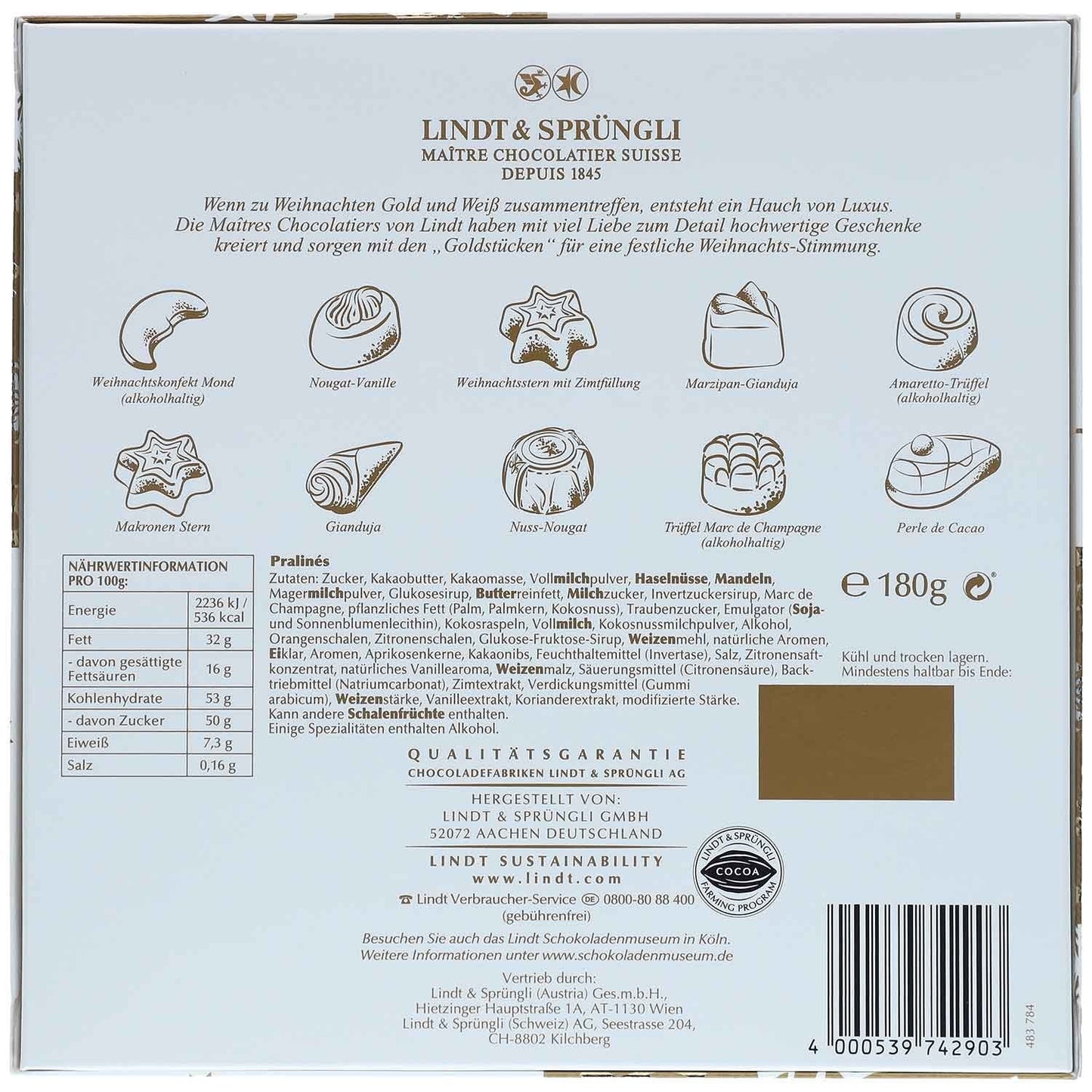 Lindt Goldstücke Pralines in weihnachtlicher Geschenkverpackung 180g