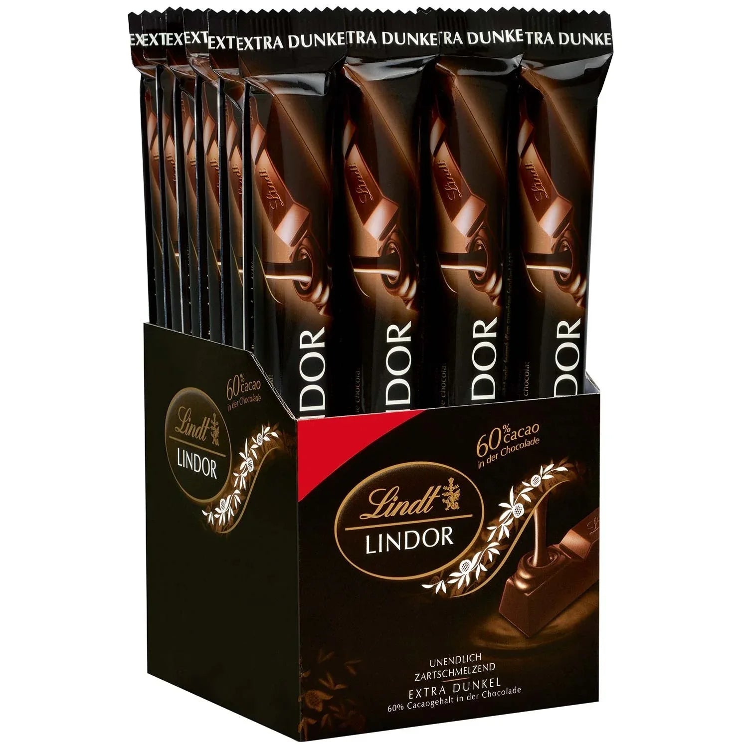 Lindt Lindor 60% Cacao Feinherb Schokoladenstick 24x 37g - Schokobote.de