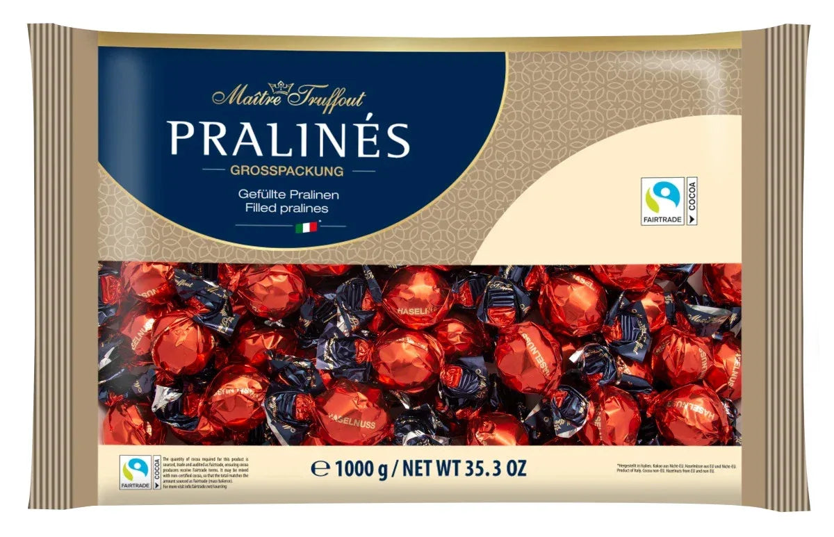 Maitre Truffout Pralinen Rot Gold Haselnusscreme 1000g - Schokobote.de