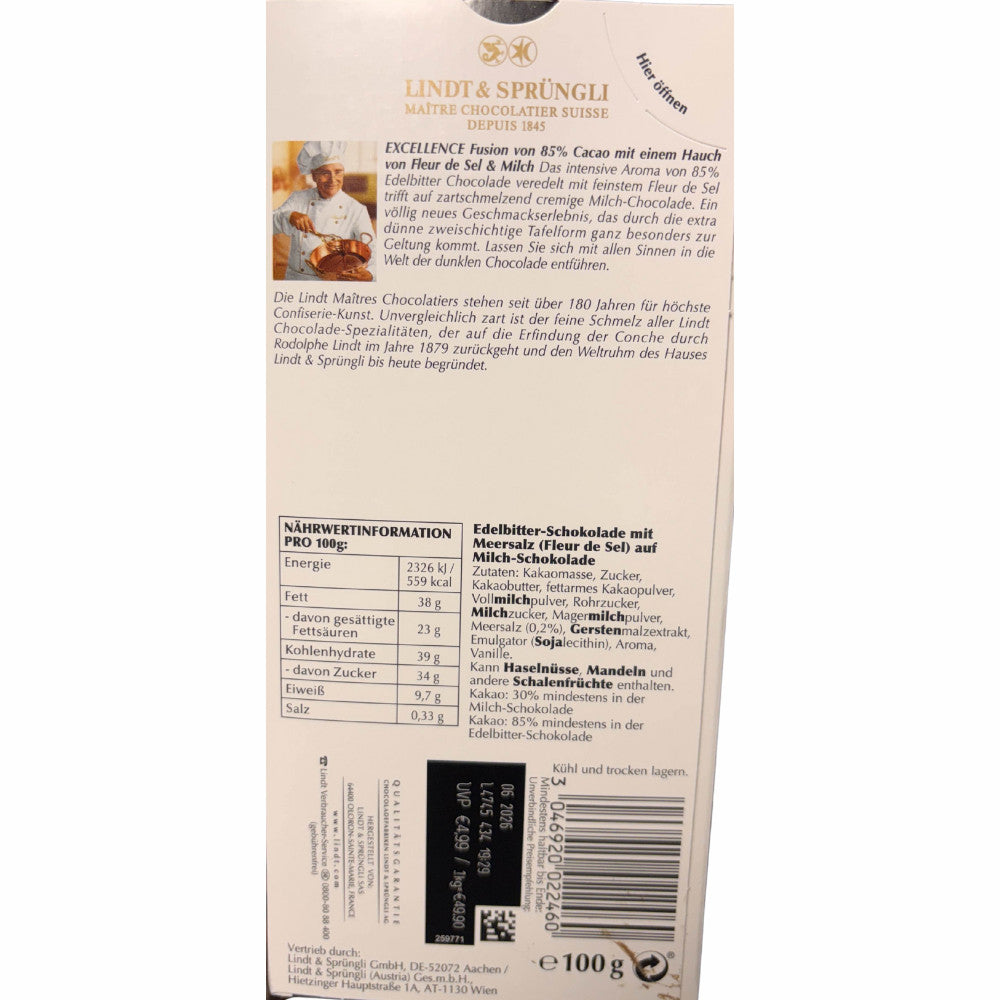 Lindt Excellence Fusion 85% Kakao Fleur de Sel & Milch | mit Meersalz 100g