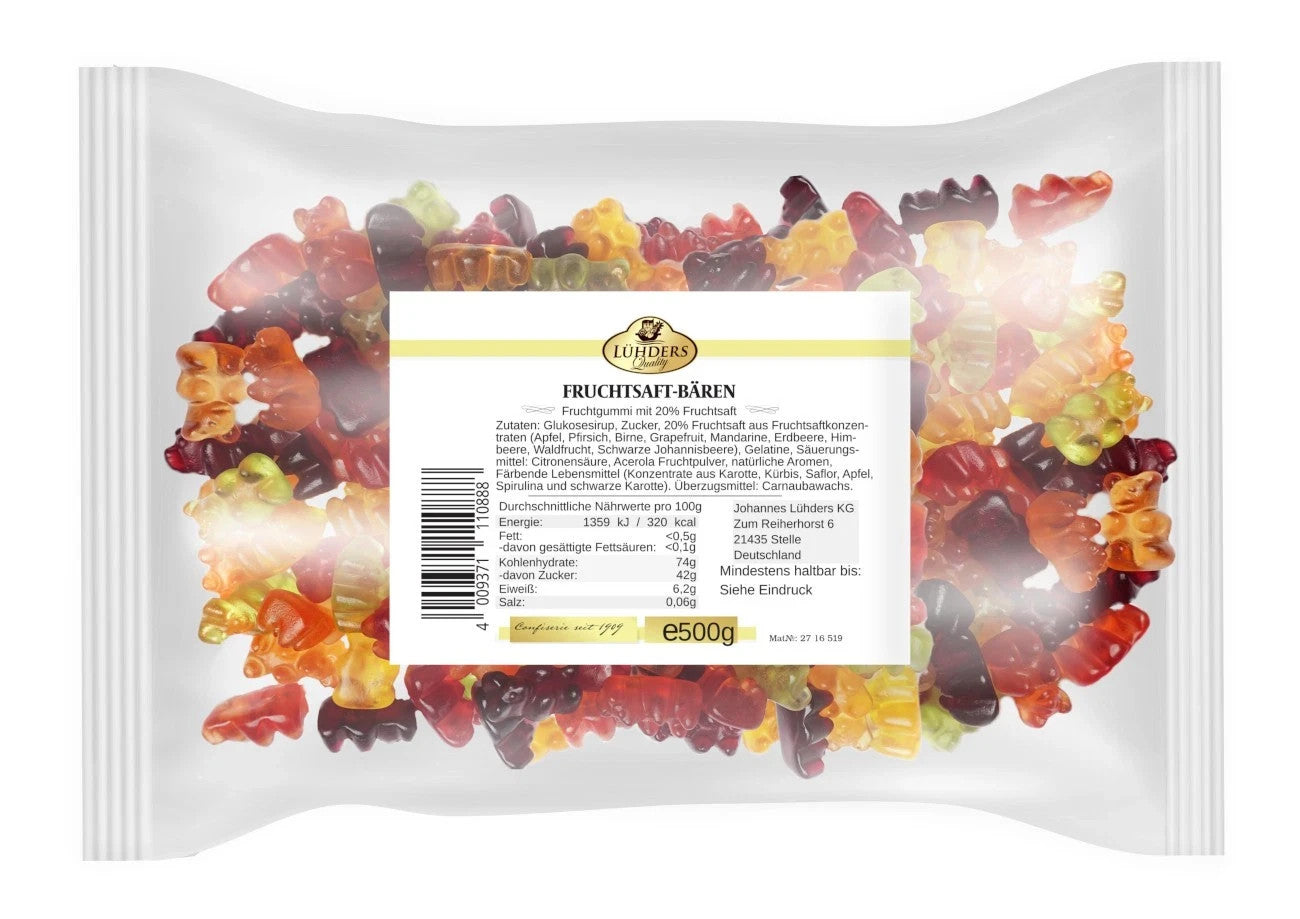 Lühders Fruchtsaftbärchen Fruchtgummi 20 Prozent Saft 500g
