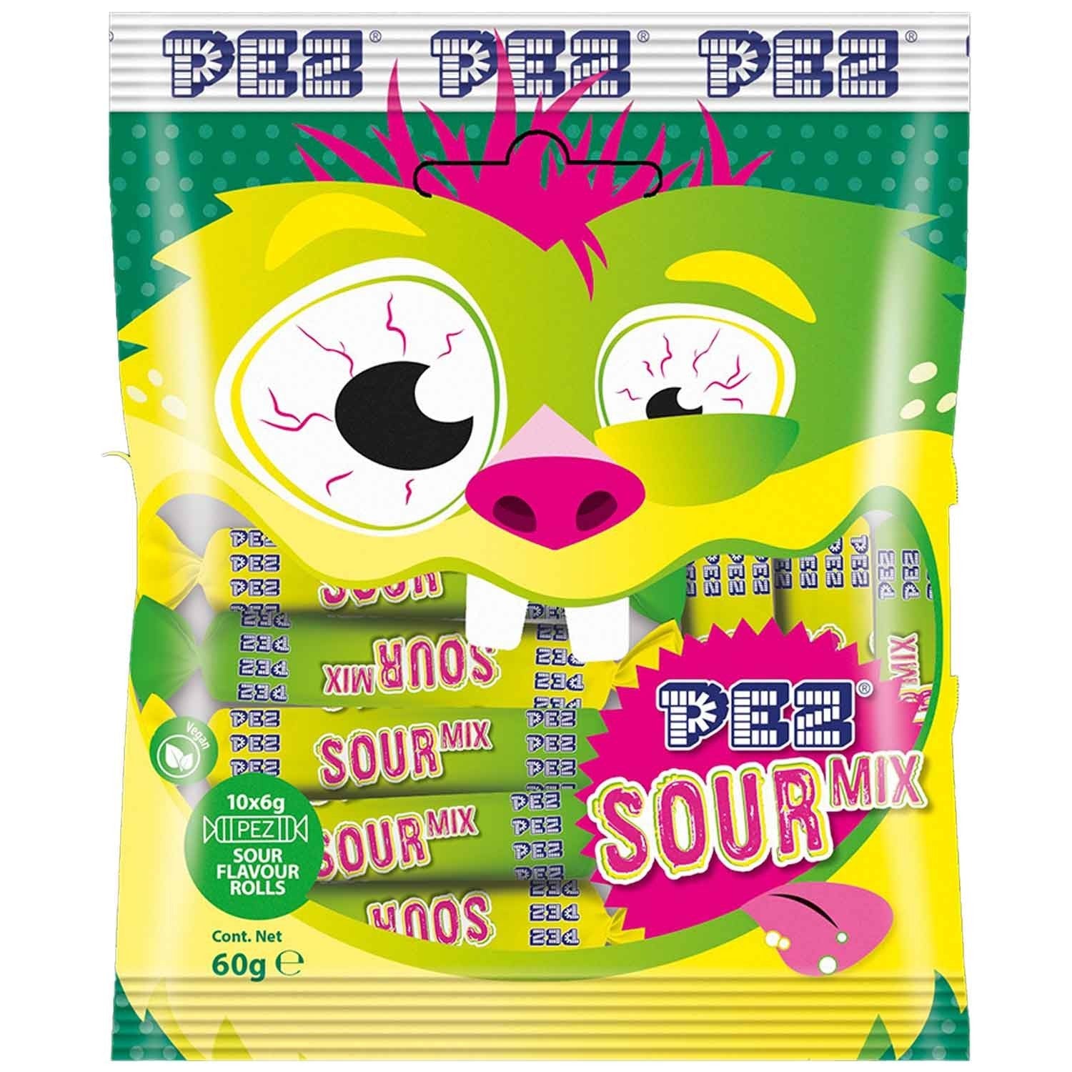 PEZ Fizzy Brausebonbon Sour Mix 10x6g = 60g Monster