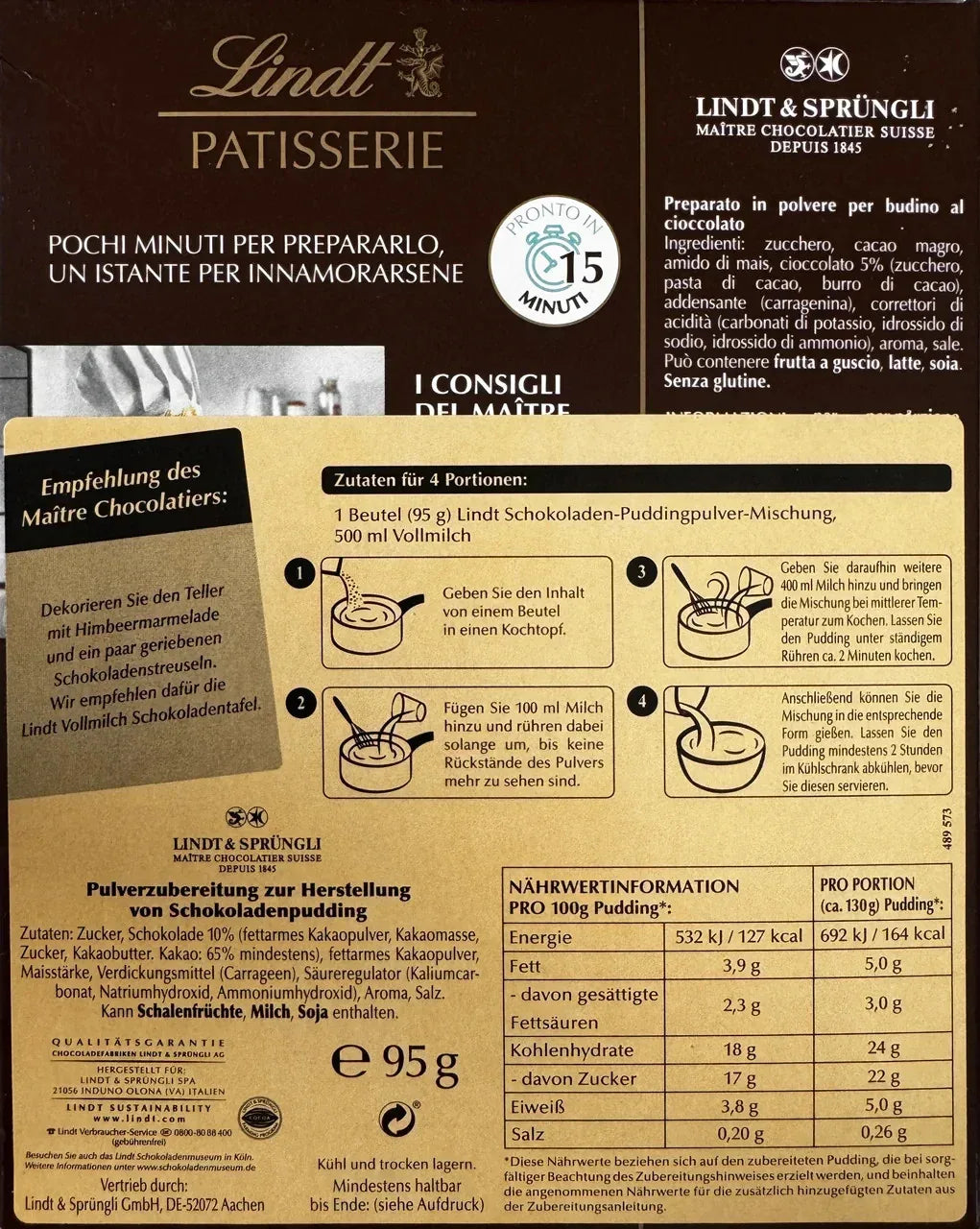 Lindt Schokoladenpudding Schokolade Dessertpulver Classico 95g - Schokobote.de