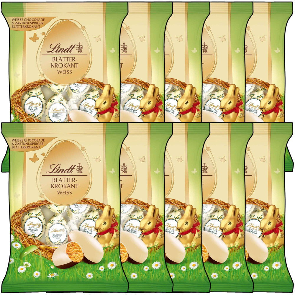 Lindt Schokoladen Eier Blätterkrokant Mischung  Weiße Dunkle 10x 83g