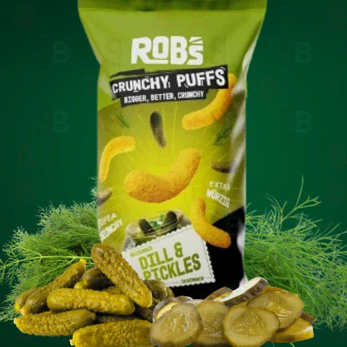 ROB’s Crunchy Puffs 🥒 XXL Maissnack 8,5 cm| Gewürzgurke | Ultra Crunch 130g - Schokobote.de