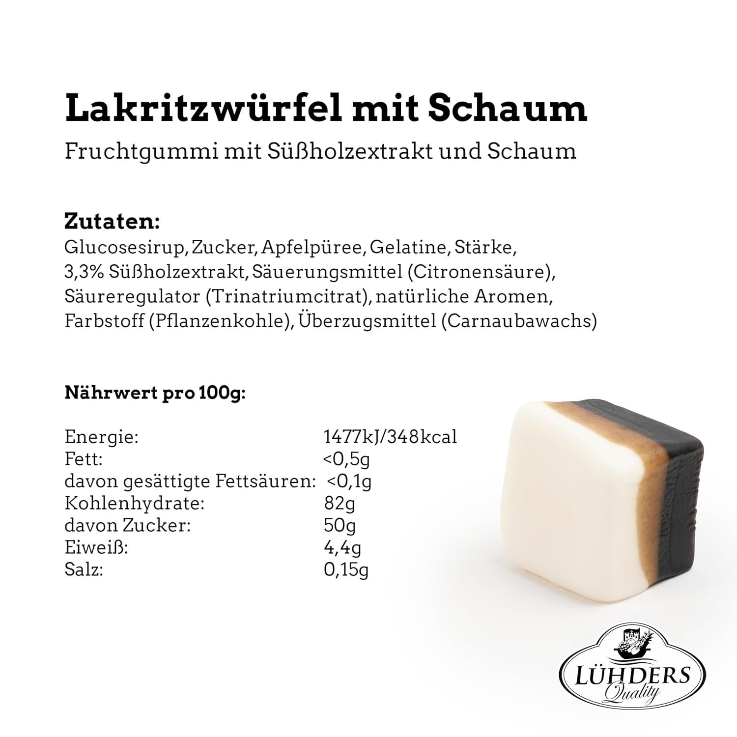 Lühders Lakritz Fruchtgummi Würfel Schaum 500g
