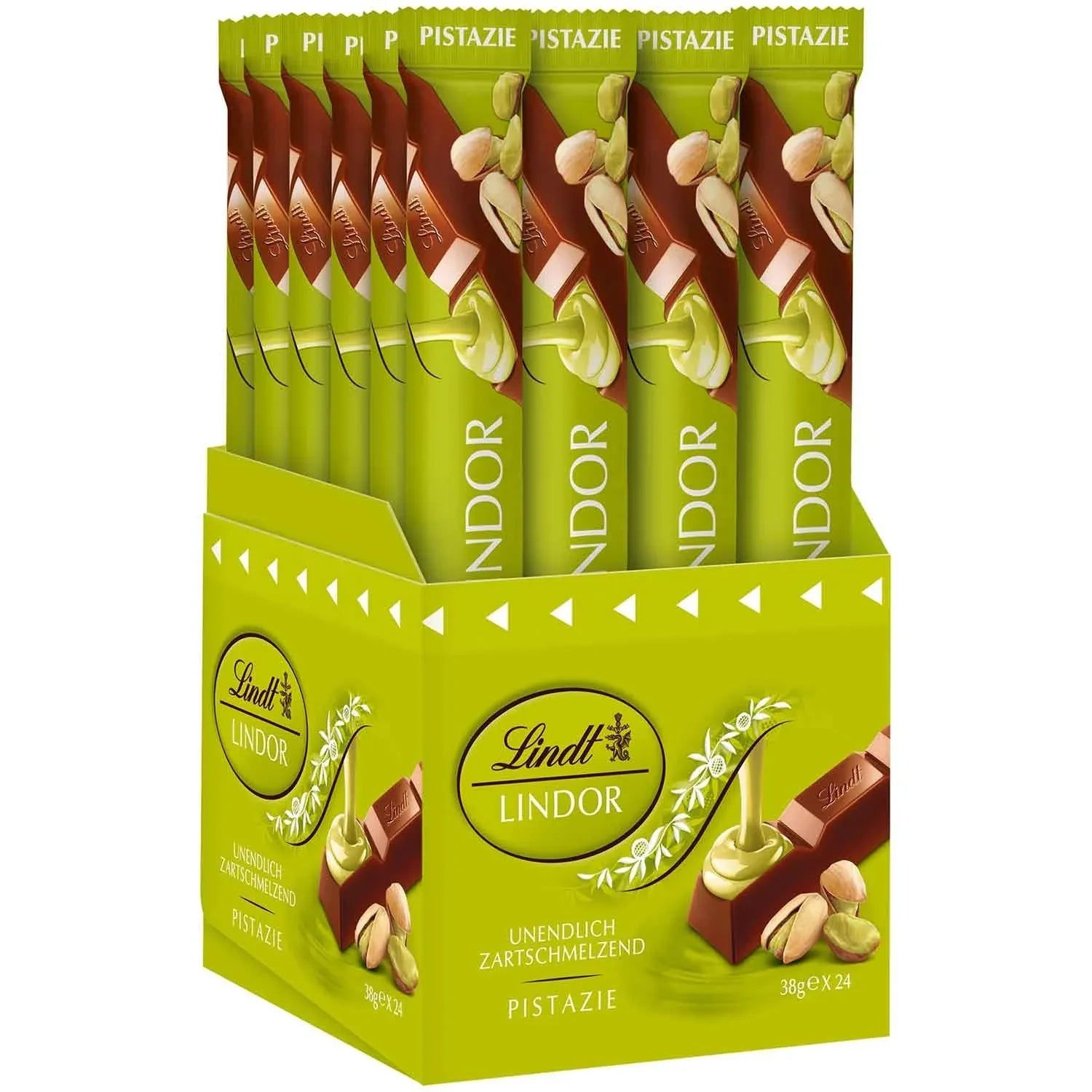 Lindt Lindor Pistazie Vollmilch Schokoladenstick 24x 38g - Schokobote.de