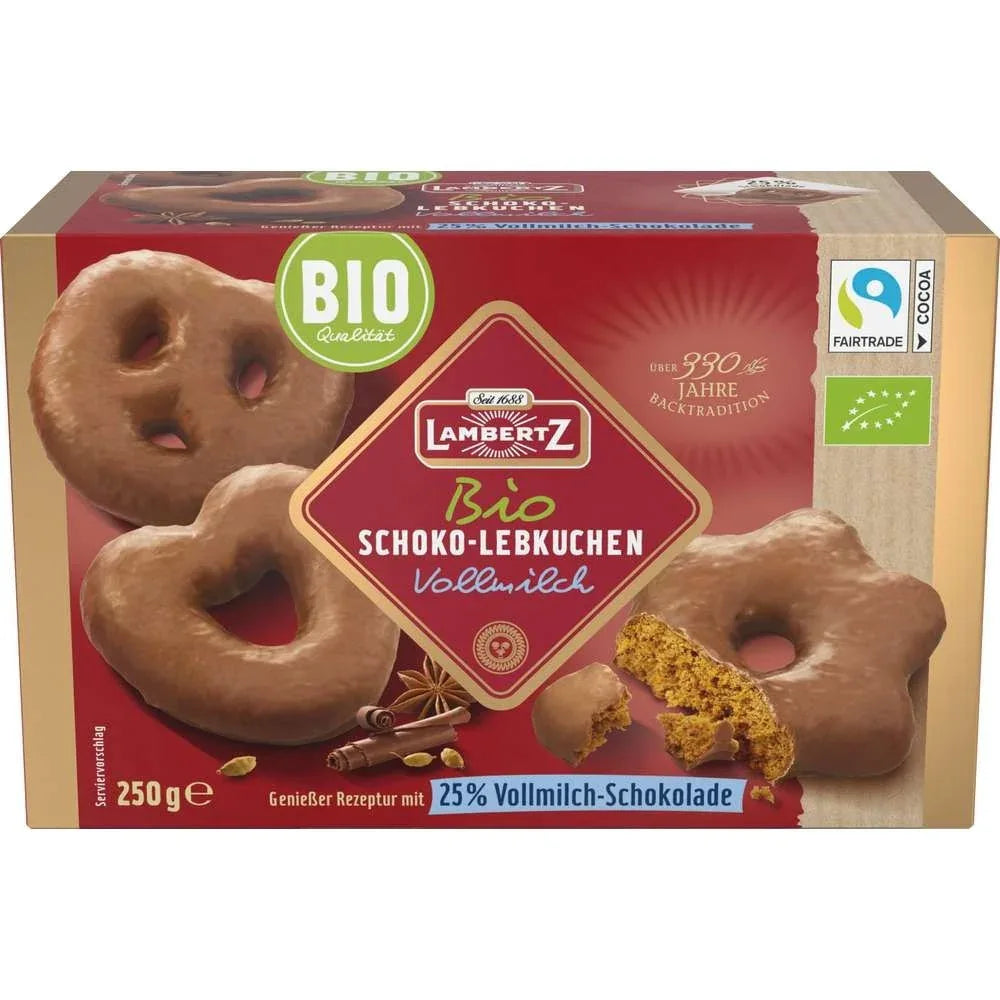 Lambertz Bio Lebkuchen Herzen Sterne Brezeln Vollmilch 250g Bio - Schokobote.de