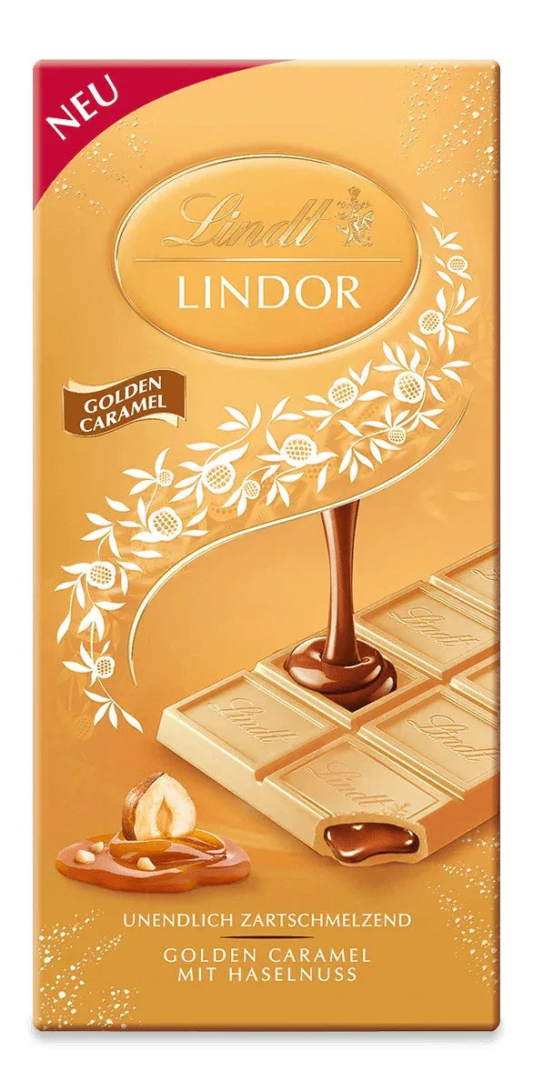 Lindt Tafel LINDOR Golden Caramel Schokolade Weiss Haselnuss 100g - Schokobote.de