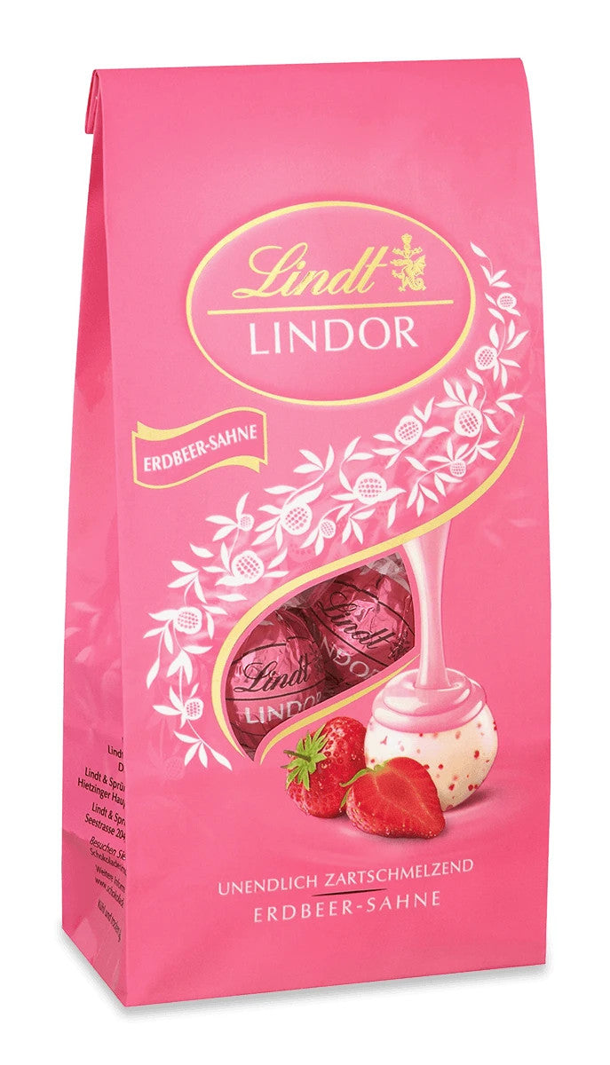 Lindt Lindor Kugeln Erdbeer Sahne weiße Schokolade Füllung, 137g