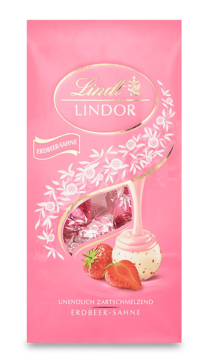 Lindt Lindor Kugeln Erdbeer Sahne weiße Schokolade Füllung, 137g