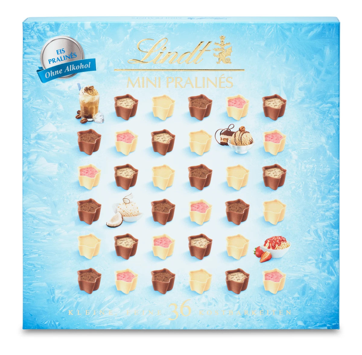 Lindt Mini Eis Pralinen Mix Kokos Tiramisu Eiskaffee Erdbeer, 165g