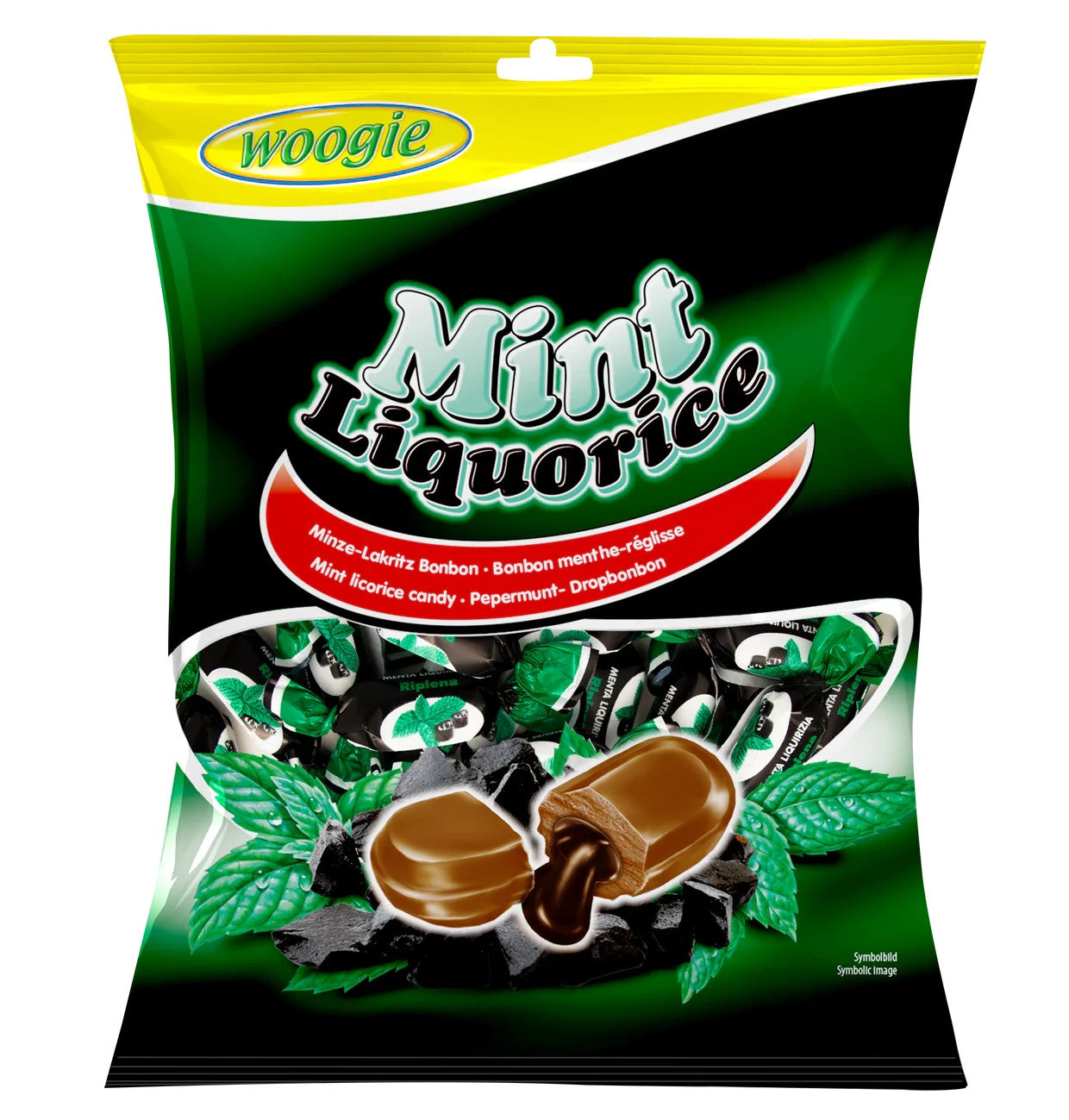 Woogie Bonbons Mint Lakritze Minzbonbons mit Lakritzfüllung 170g