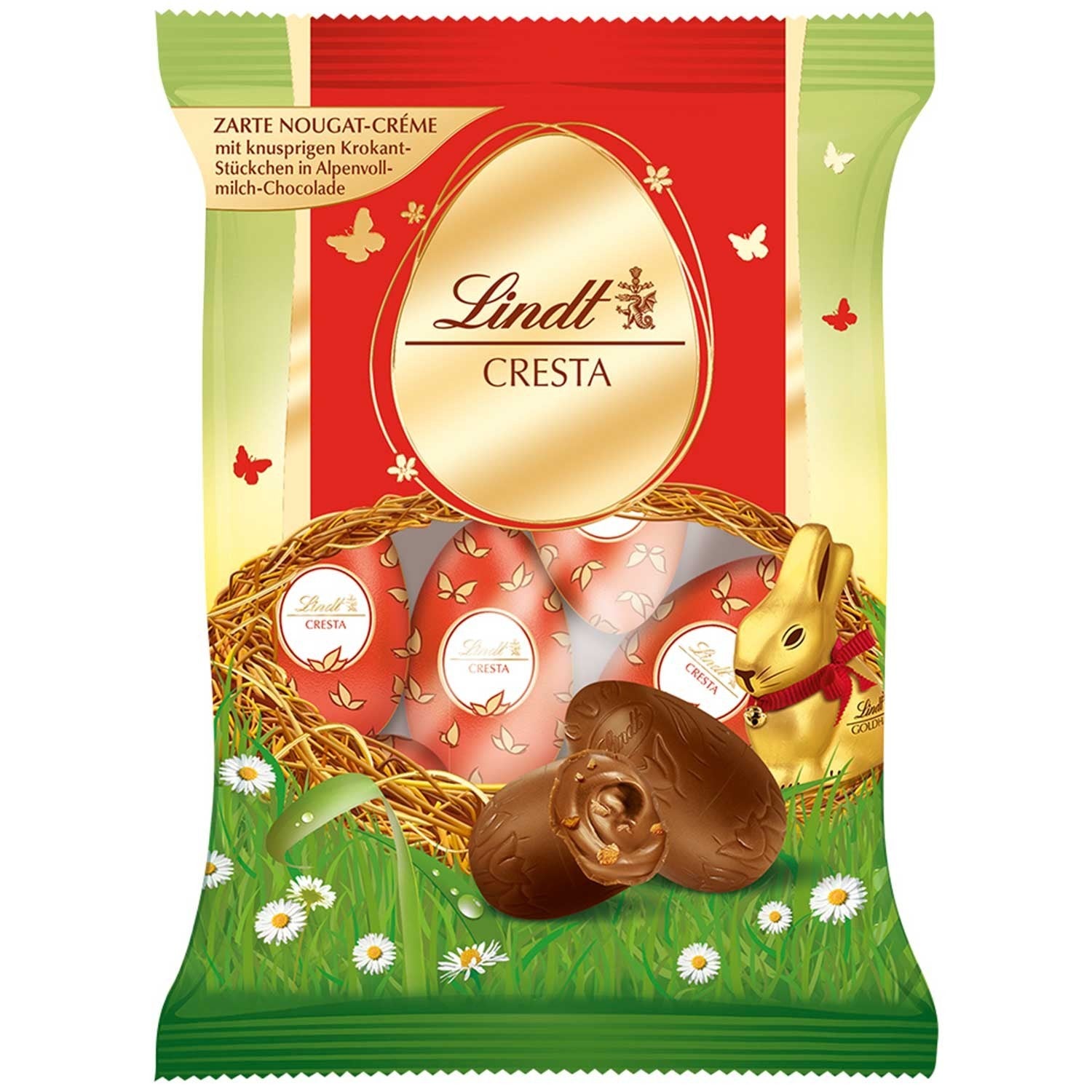 Lindt Schokoladen Eier Cresta Nougat Krokant Alpenvollmilch 90g