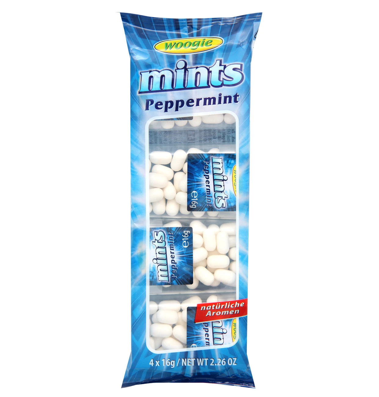 Woogie Mints Pfefferminz Zuckerdragees Peppermint 4x16g = 64g