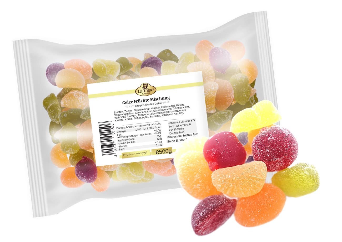 Lühders Fruchtgelee Gelee Früchte Mix vegan 500 g Vorratspackung
