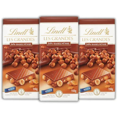 Lindt Les Grandes 34% Haselnüsse Vollmilch Tafel 3x 150g - Schokobote.de