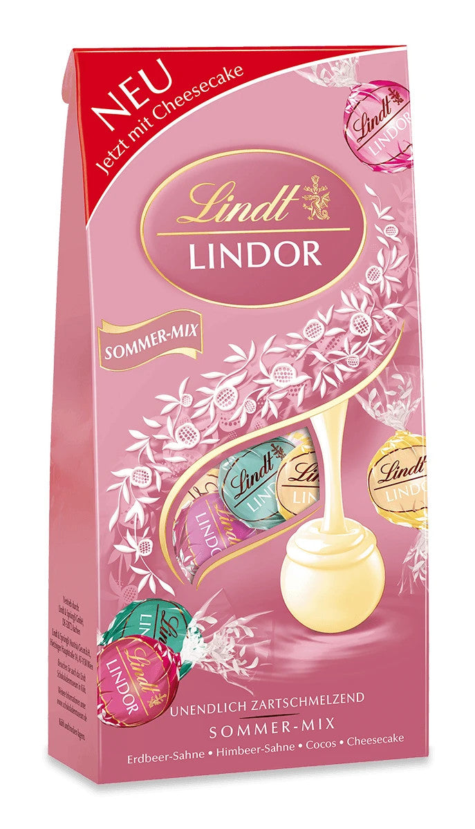 Lindt Lindor Kugeln Sommer Mix Erdbeer Cheesecake Himbeer Cocos, 137g