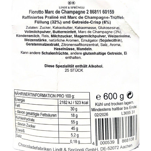 Lindt Fioretto Marc de Champagne 600g MHD 02/26