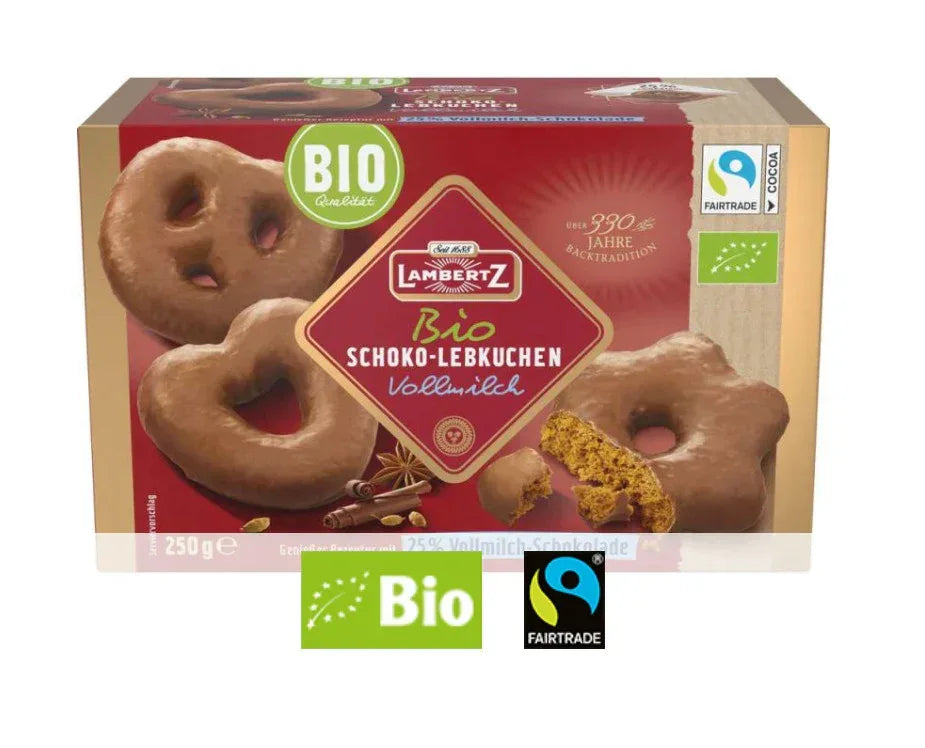 Lambertz Bio Lebkuchen Herzen Sterne Brezeln Vollmilch 250g Bio - Schokobote.de