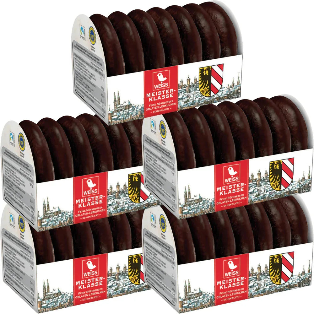 Weiss Nürnberger Oblatenlebkuchen Zartbitter 5x200g 1kg Meisterklasse - Schokobote.de