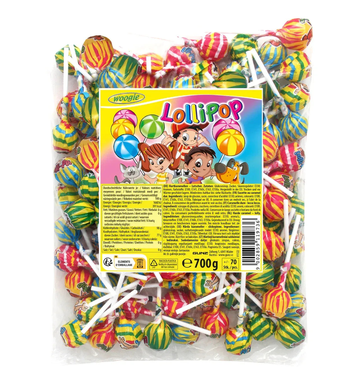 Lollipops Hartkaramellen Lutscher 70 Stück 700g Fruchtmix - Schokobote.de