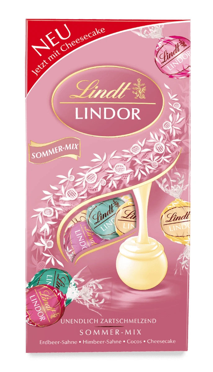 Lindt Lindor Kugeln Sommer Mix Erdbeer Cheesecake Himbeer Cocos, 137g