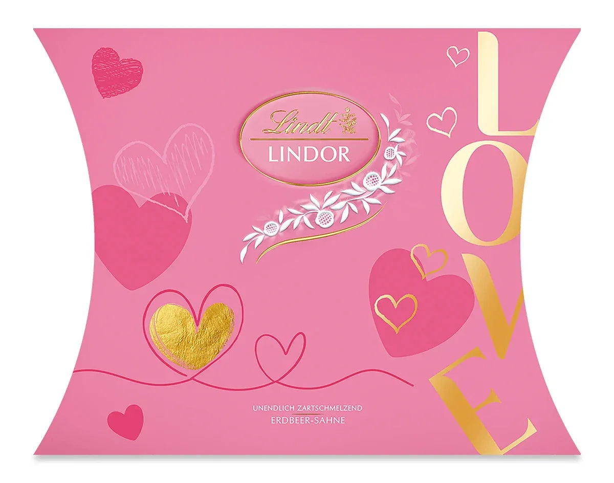 Lindt Lindor Pralinen Erdbeer Sahne Valentinstag Kissen 162g - Schokobote.de