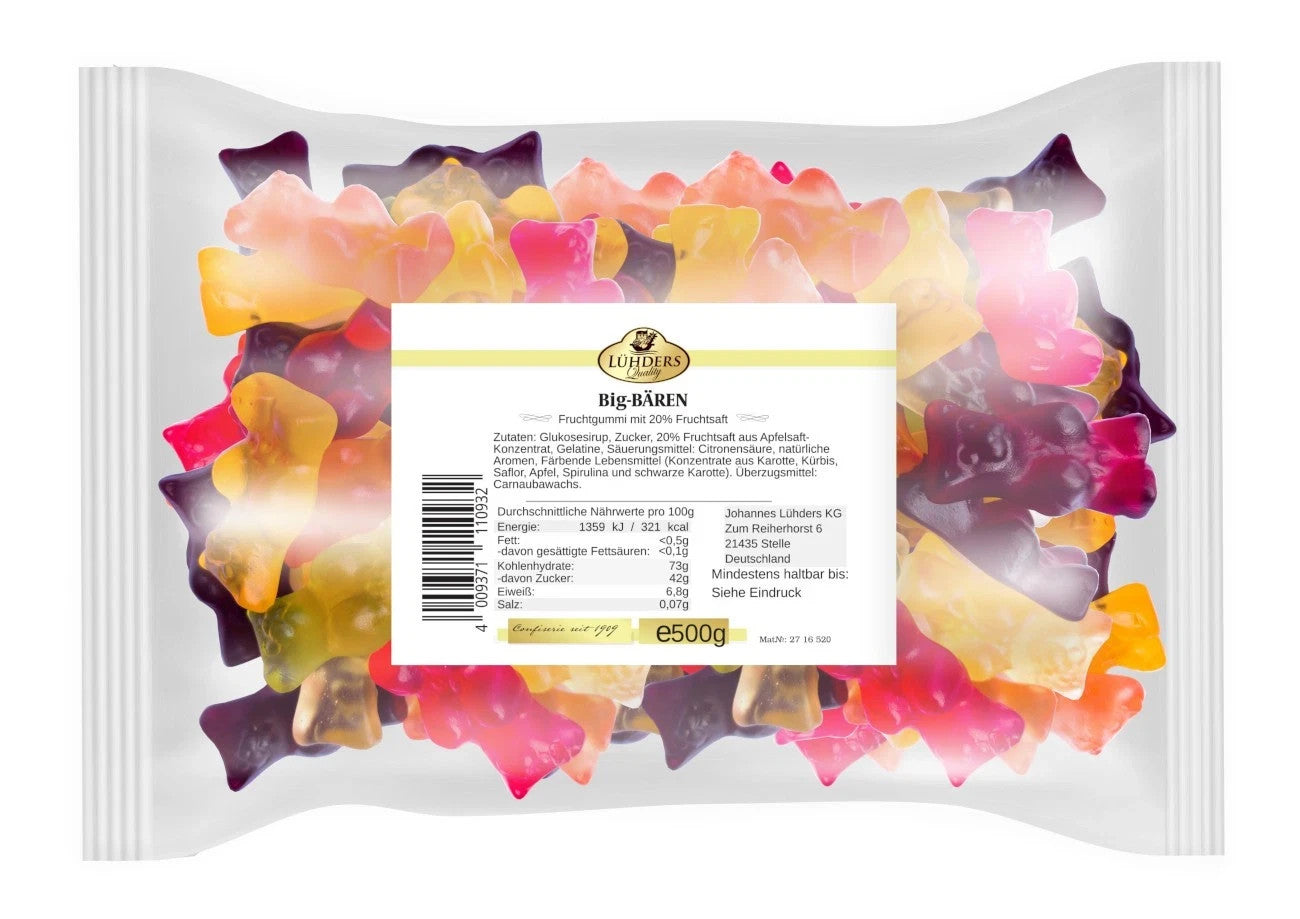 Lühders Fruchtgummi Big Bären 20 Prozent Saft 500g