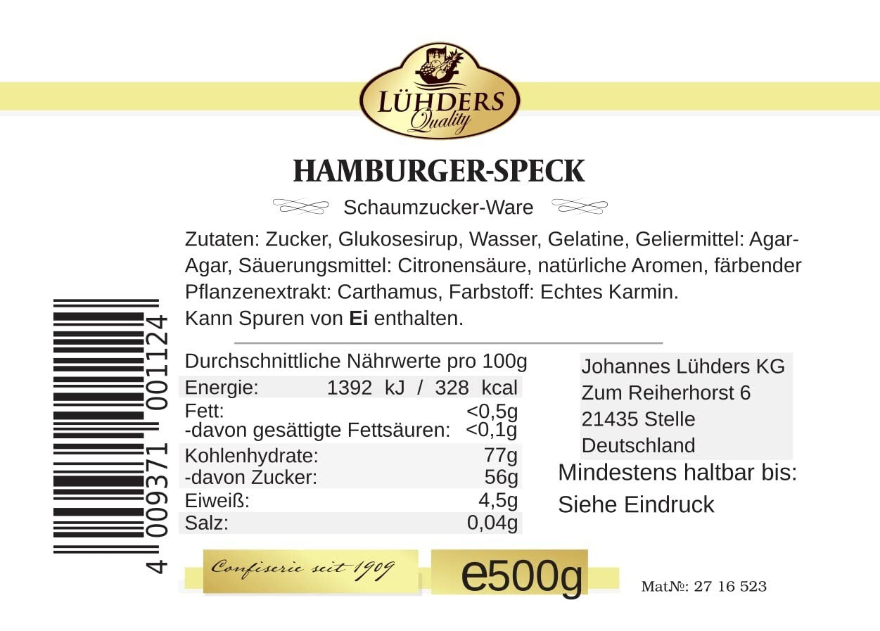 Lühders Fruchtgummi Hamburger Speck 500g