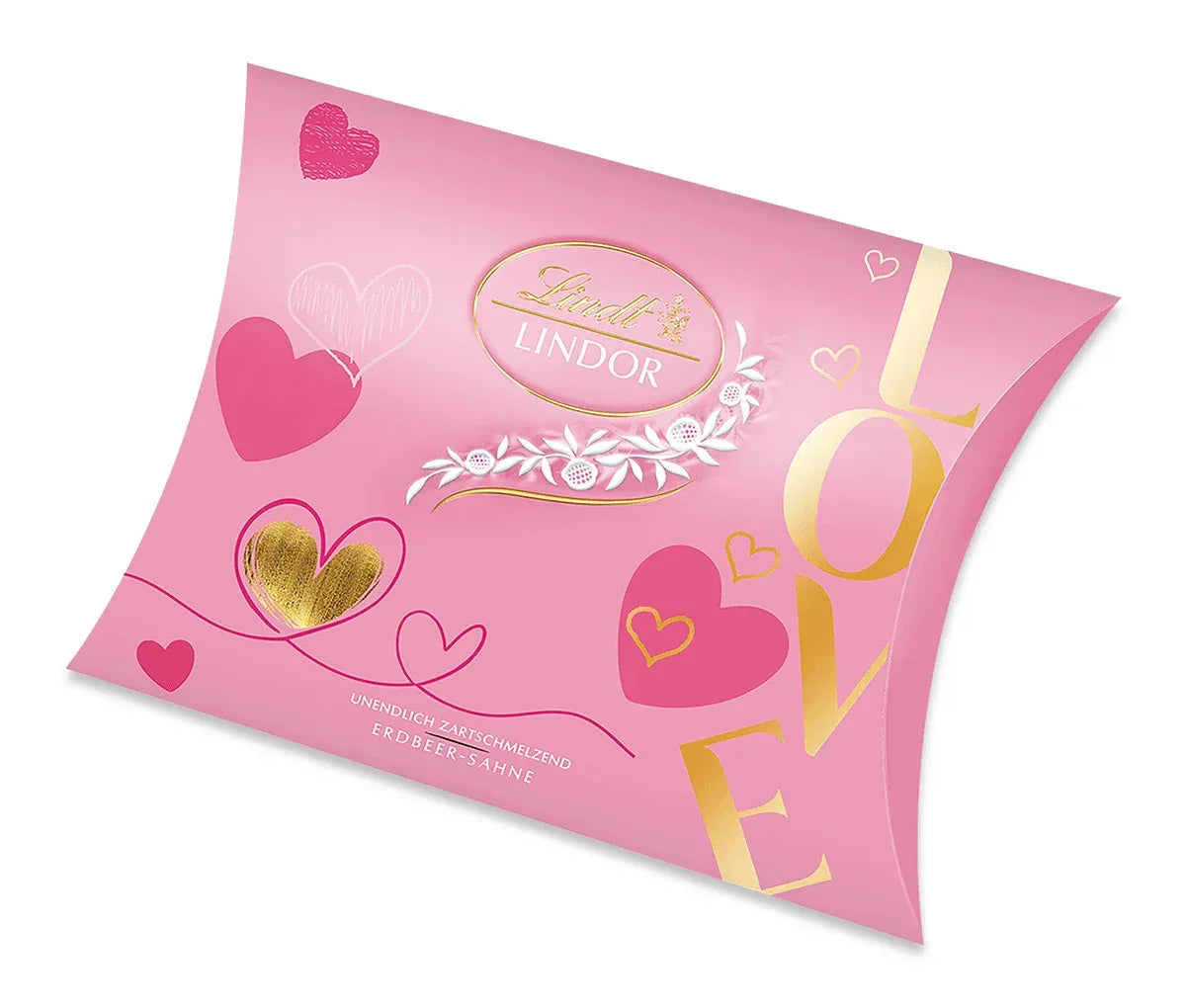 Lindt Lindor Pralinen Erdbeer Sahne Valentinstag Kissen 162g - Schokobote.de