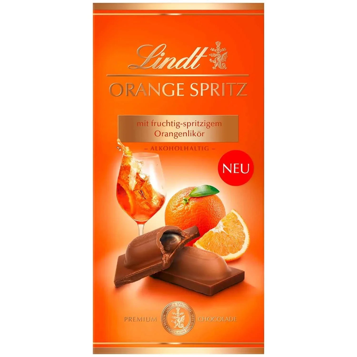 Lindt Vollmilch Schokolade Orange Spritz Füllung 100g Tafel - Schokobote.de