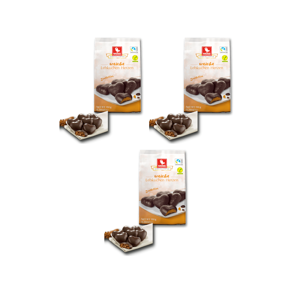 Weiss Lebkuchen-Herzen Zartbitter 150 g – 3 Stück – Packbild