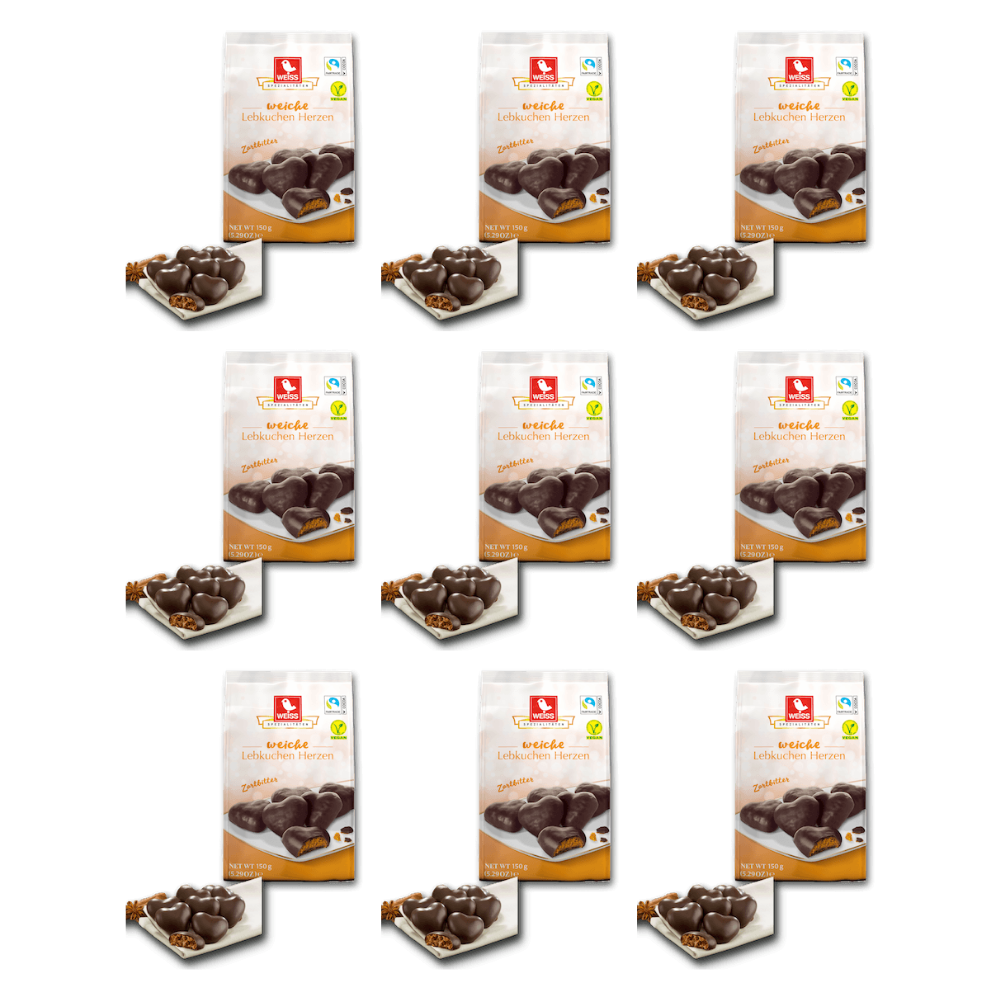 Weiss Lebkuchen-Herzen Zartbitter 150 g – 9 Stück – Packbild